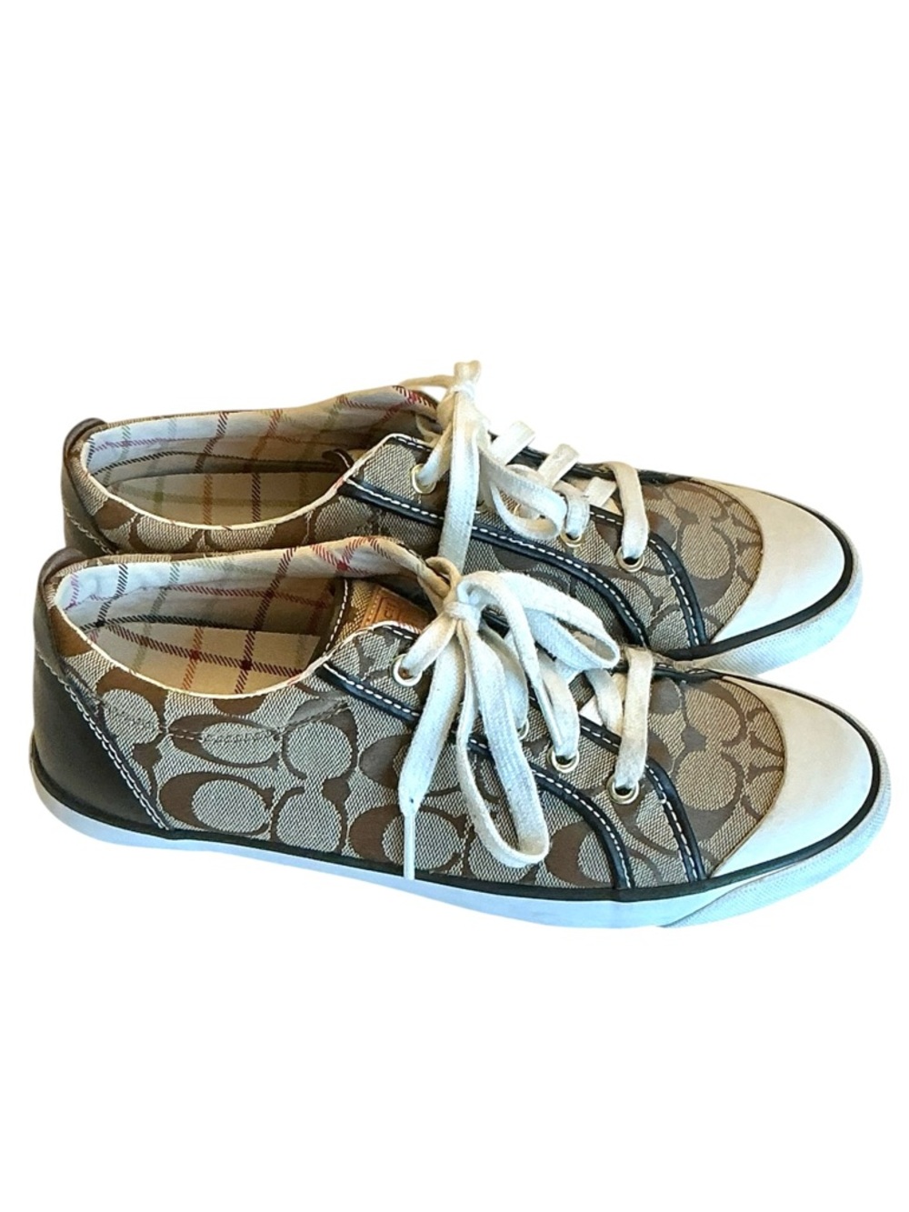 Coach Barrett Khaki Tan Signature Logo Canvas Low Top Lace up Sneakers Size 9.5 - Picture 3 of 15